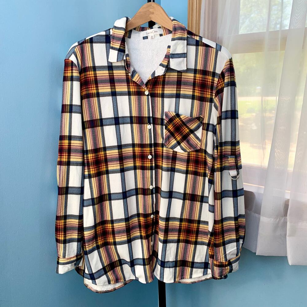 NWT Anthropologie Eden & Olivia Plaid Button Down Shirt Jacket Size 2X